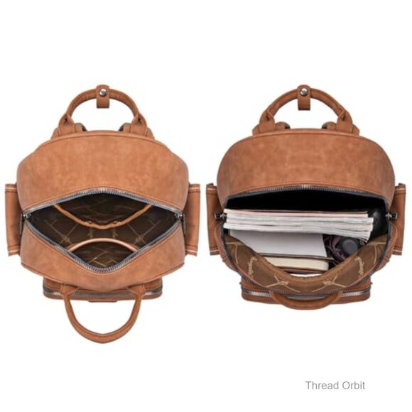 Top-Handle Backpack Purse, Adjustable Strap, 7 Pockets, Faux Leather